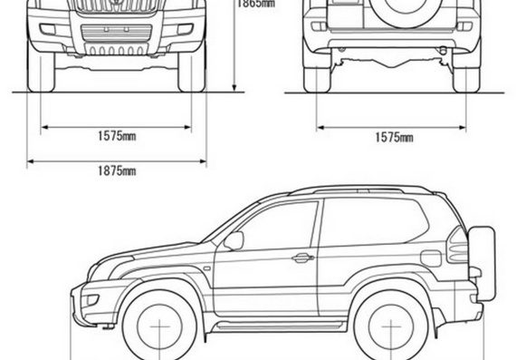 Toyota Land Cruiser 120 3door (2002) (Тоёта ЛандКрузер 120 3дверный (2002)) - чертежи (рисунки) автомобиля